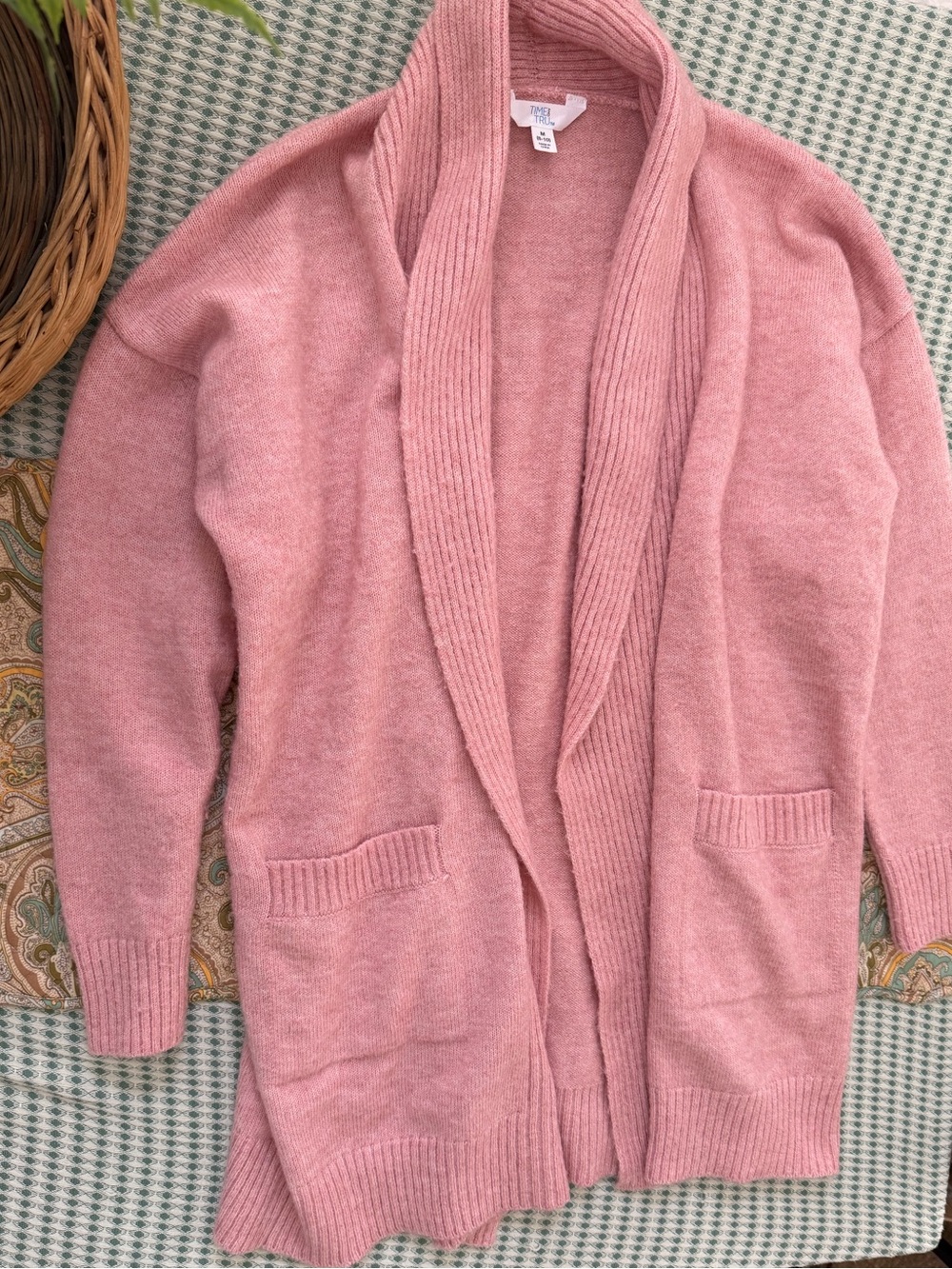 Time and Tru Women's Open Front Cardigan Sweater, Midweight Soft Pink Medium